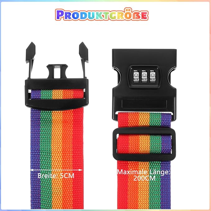 Cinghia Valigia, Cinghia per Valigie con Chiusura a Combinazione Cintura per Bagaglio Accessori Viaggio(Colore dell'arcobaleno)