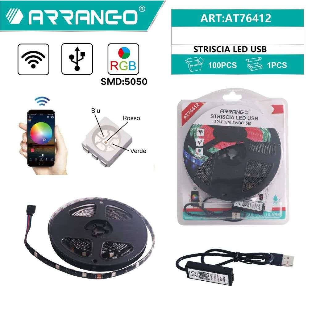 Strisce LED USB LED RGB 5M con controller APP Bluetooth retroilluminazione