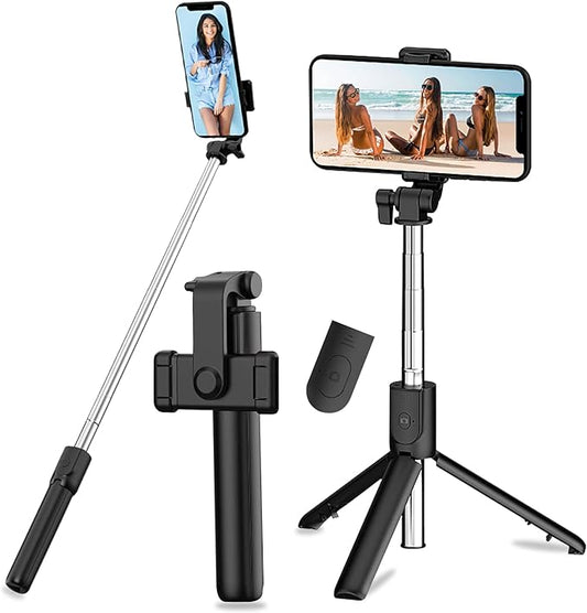 Asta Selfie Treppiede 3 in 1 Asta Selfie Bluetooth, Selfie Stick Treppiede Bastone Selfie Bluetooth estensibile Telescopico Monopiede regolabile con telecomando rimovibile e supporto stabile